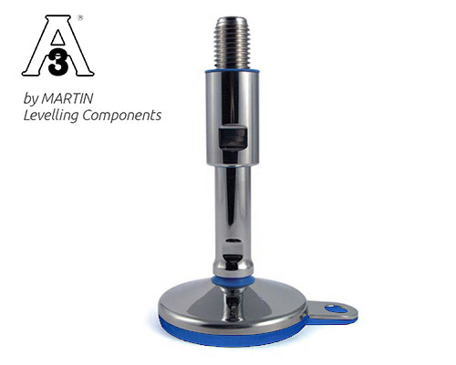 Maschinenfuß / Gelenkfuß TEKNO-HYGIENIC 3-A, Ø 120 mm Edelstahl, M30 x 185 mm, Lasche, EPDM