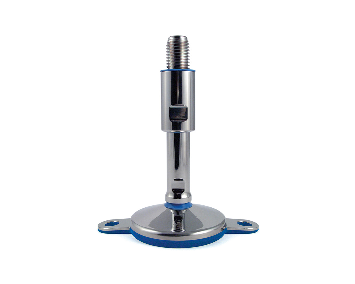 Maschinenfuß / Gelenkfuß TEKNO-HYGIENIC 3-A, Ø 120 mm Edelstahl, M30 x 185 mm, 2 Laschen, EPDM
