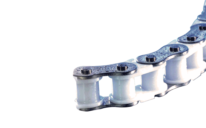 Rollenkette 60-1 ANSI, 3/4" x 1/2", Polystahlkette, DIN 8188, schmiermittelfrei, POM/ VA, VPE 3,05 m