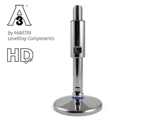 Maschinenfuß / Gelenkfuß TEKNO-HYGIENIC 3-A, Ø 150 mm Edelstahl, M36 x 135 mm