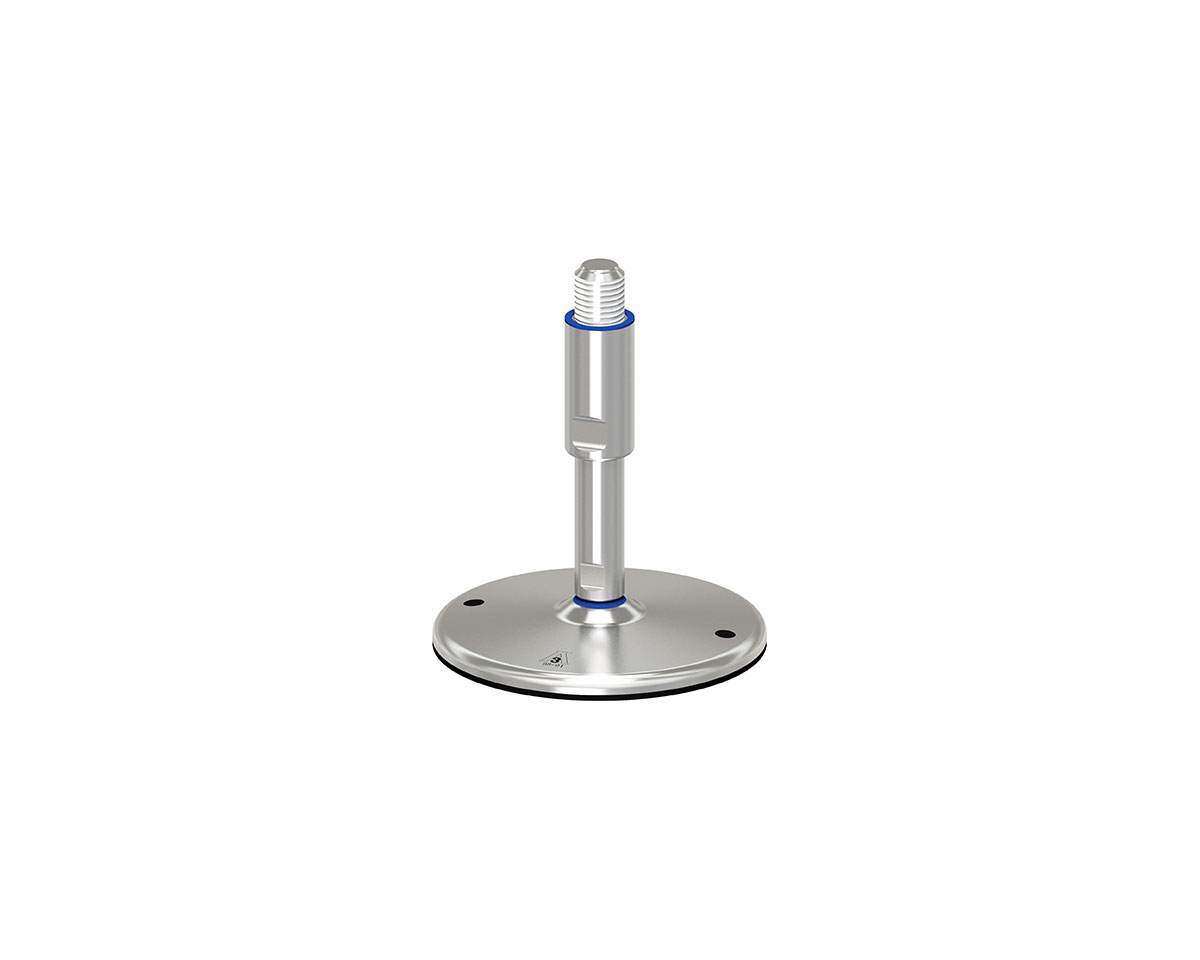 Maschinenfuß / Gelenkfuß TEKNO-HYGIENIC 3-A, Ø 200 mm Edelstahl, M30 x 140 mm, Bohrungen, NBR