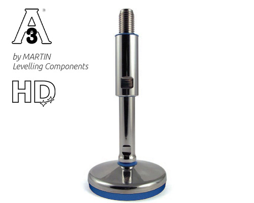 Maschinenfuß / Gelenkfuß TEKNO-HYGIENIC 3-A, Ø 120 mm Edelstahl, M30 x 185 mm, EPDM