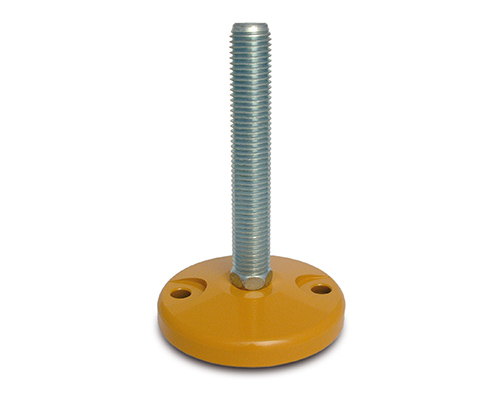 Maschinenfuß / Stellfuß MASSIV Stahl, Ø 120 mm, M20 x 100 mm, gelb, Bohrungen