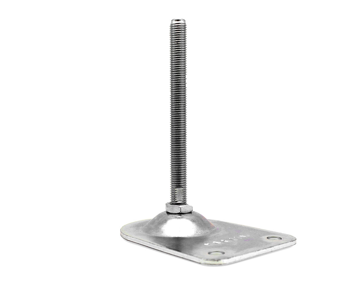 Maschinenfuß / Stellfuß BLECHTELLER Stahl, 151 x 110 mm, M20 x 150 mm, Fix Mutter, Bohrungen