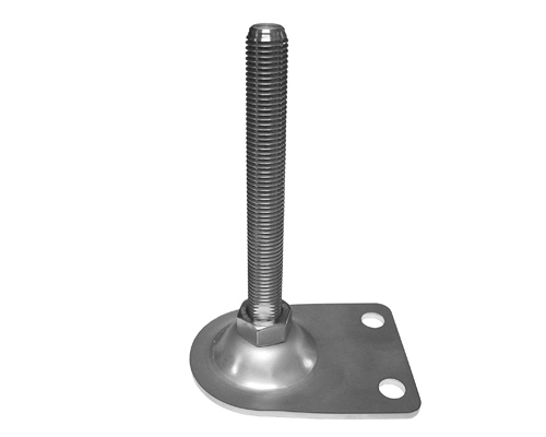 Maschinenfuß / Stellfuß BLECHTELLER Edelstahl, 112 x 80 mm, M20 x 150 mm, Fix Mutter, Bohrungen