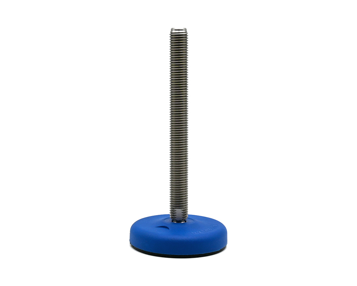 Maschinenfuß / Gelenkfuß ECO16 PA blau, Ø 123 mm, M16 x 200 mm Edelstahl, Bohrungen, NBR