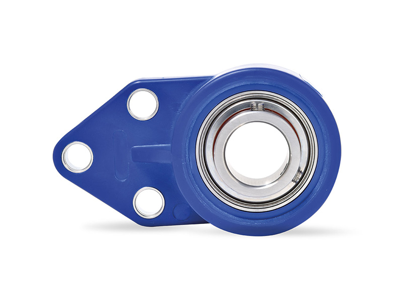 MOVET® Blue Hygiene 3-Loch Flanschlager FBL 201, Gehäuse blau, MB Edelstahl, Ø 12 mm