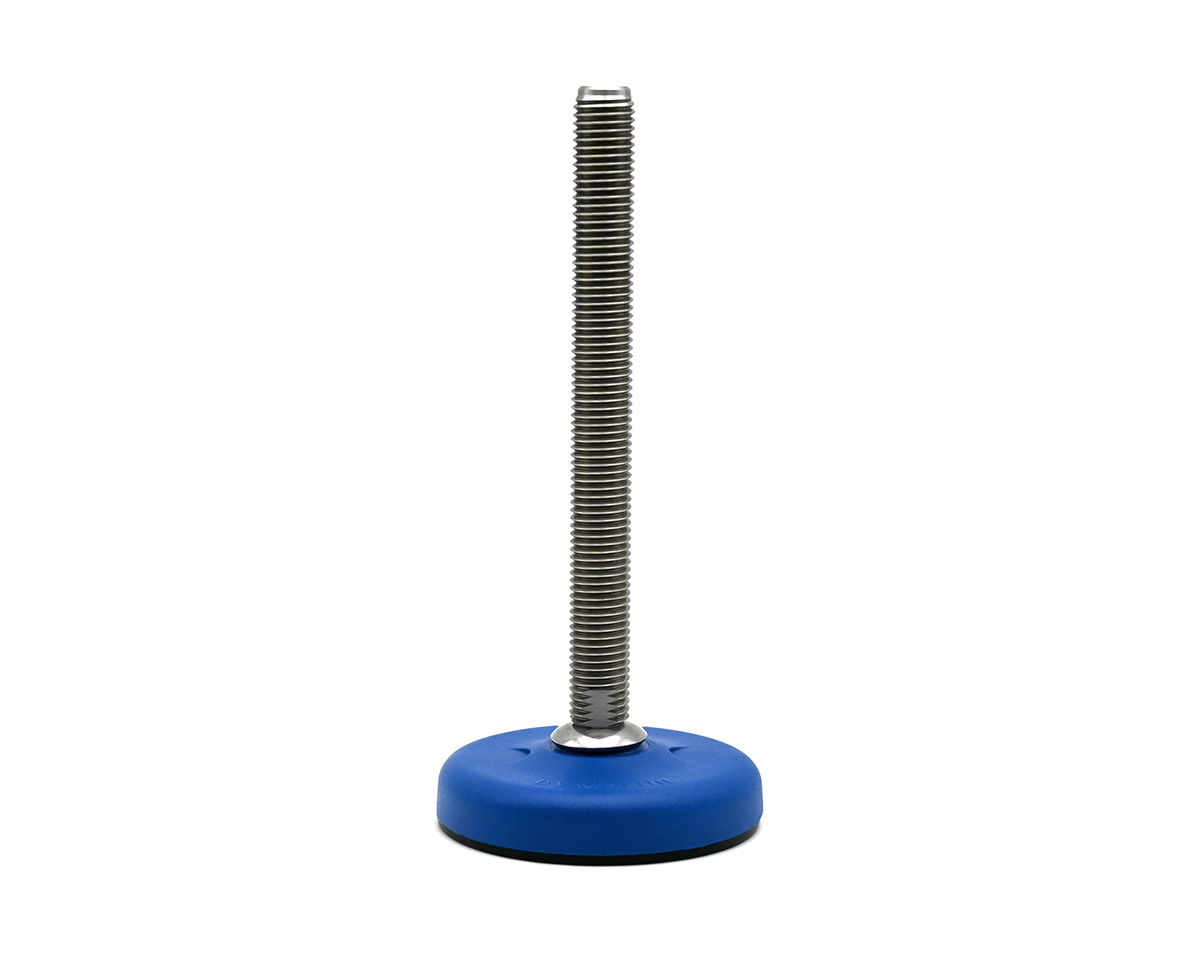 Maschinenfuß / Gelenkfuß ECO16 PA blau, Ø 103 mm, M24 x 200 mm Edelstahl, Bohrungen, NBR