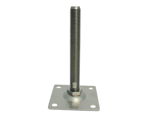 Maschinenfuß / Gelenkfuß BLECHTELLER Edelstahl, 100 x 100 mm, M20 x 200 mm, Bohrungen