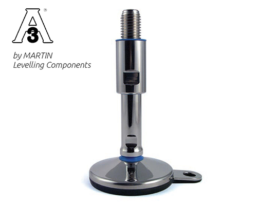 Maschinenfuß / Gelenkfuß TEKNO-HYGIENIC 3-A, Ø 80 mm Edelstahl, M20 x 140 mm, Lasche, NBR