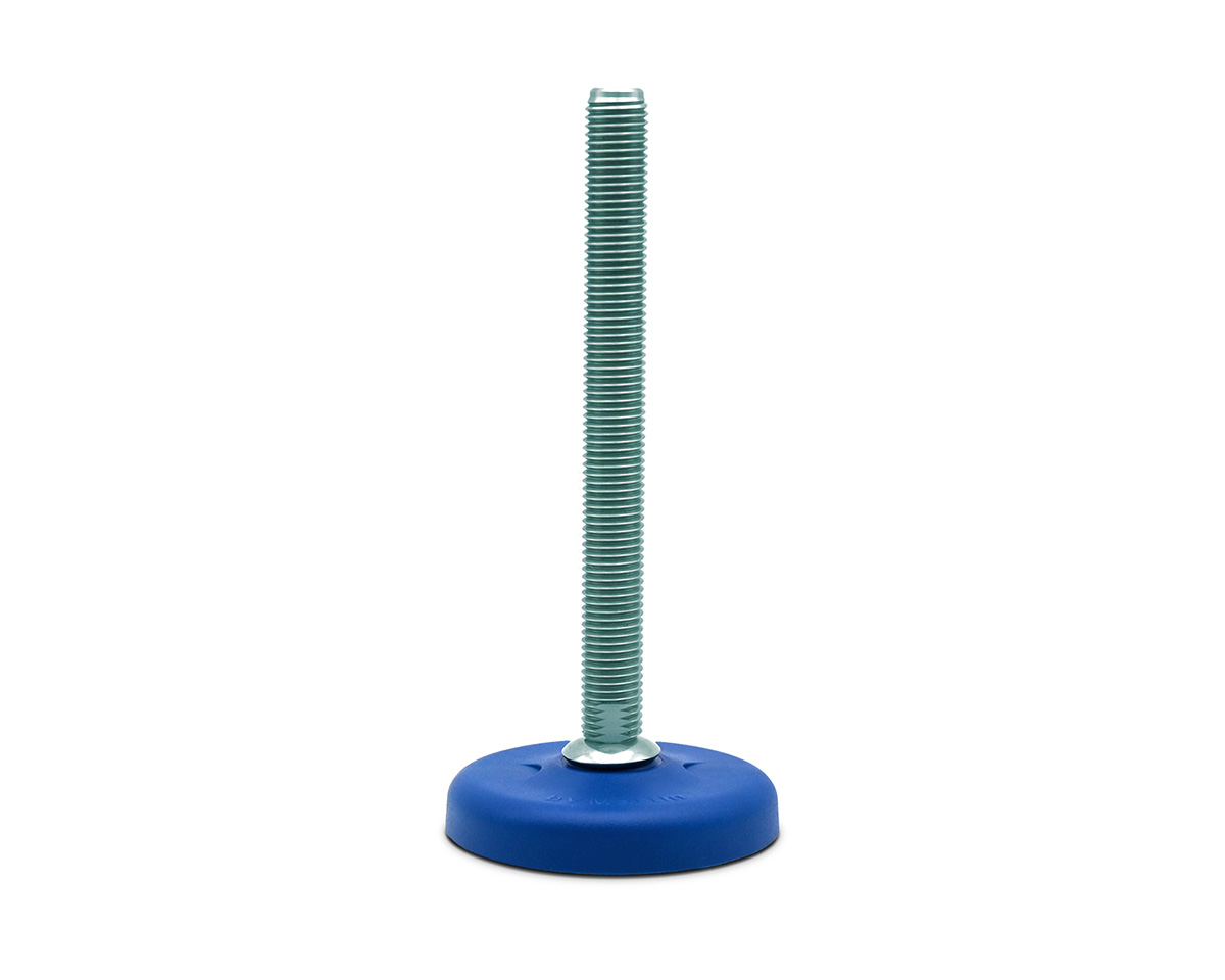 Maschinenfuß / Gelenkfuß ECO16 PA blau, Ø 123 mm, M30 x 100 mm Stahl, Bohrungen