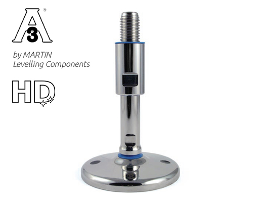 Maschinenfuß / Gelenkfuß TEKNO-HYGIENIC 3-A, Ø 150 mm Edelstahl, M24 x 190 mm, Bohrungen