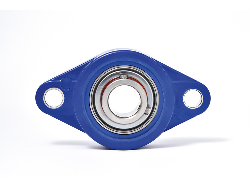 MOVET® Waterproof IP69K Hygiene 2-Loch Flanschlager NFLW 203, Gehäuse blau, MB Edelstahl, Ø 17 mm