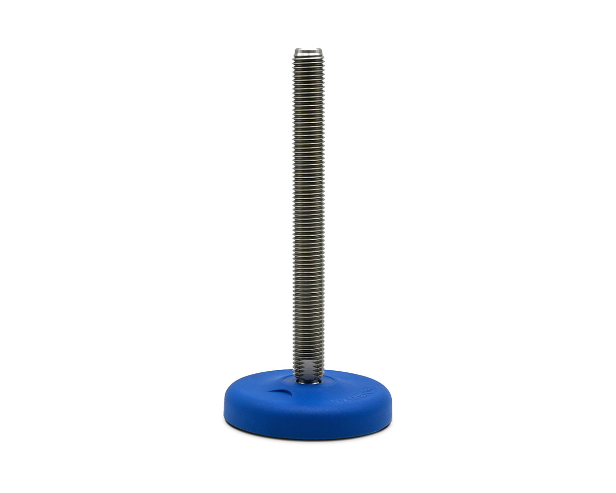 Maschinenfuß / Gelenkfuß ECO30 PA blau, Ø 103 mm, M16 x 150 mm Edelstahl, Bohrungen