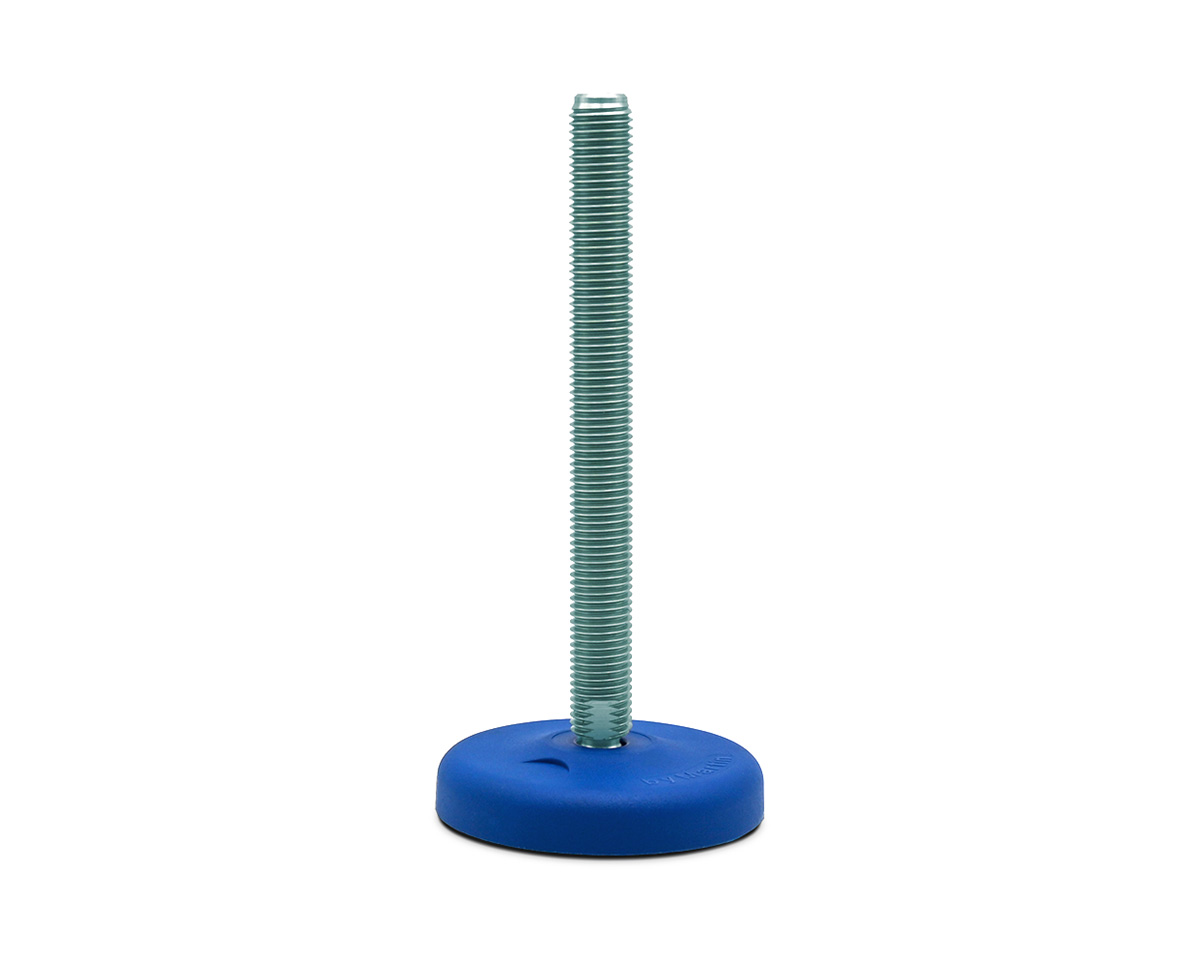 Maschinenfuß / Gelenkfuß ECO30 PA blau, Ø 123 mm, M24 x 150 mm Stahl, Bohrungen